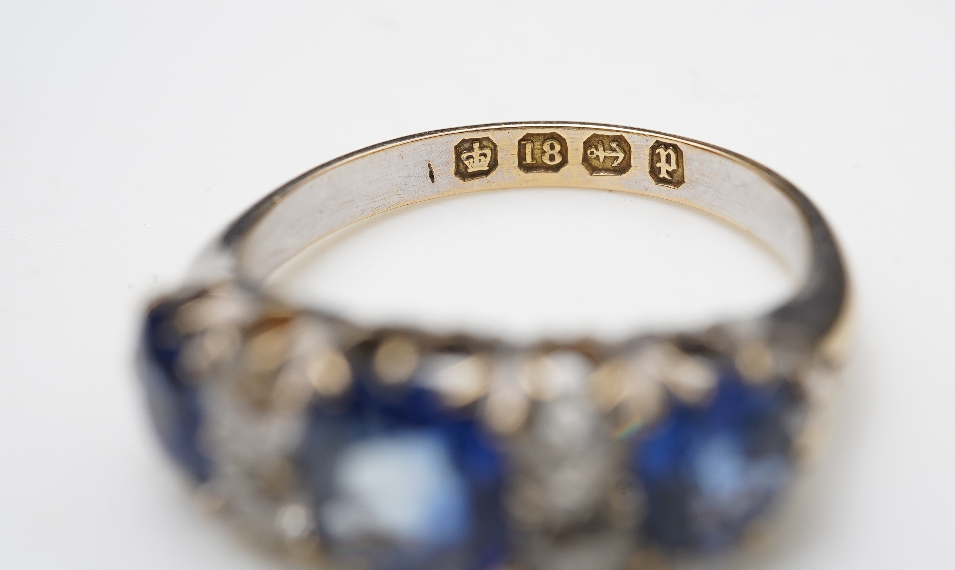 A Victorian sapphire and diamond ring, circa 1889